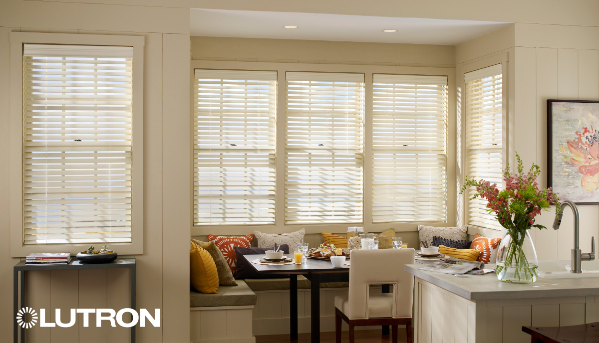 Kitchen Motorized Wood Blinds - Closed Position